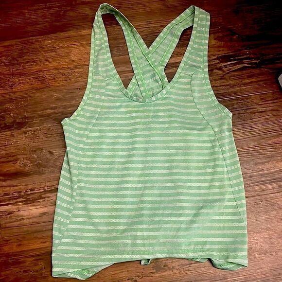 Zyia Womens green tank top stripe size athletic back tie shirt gym large stripe - Picture 2 of 5